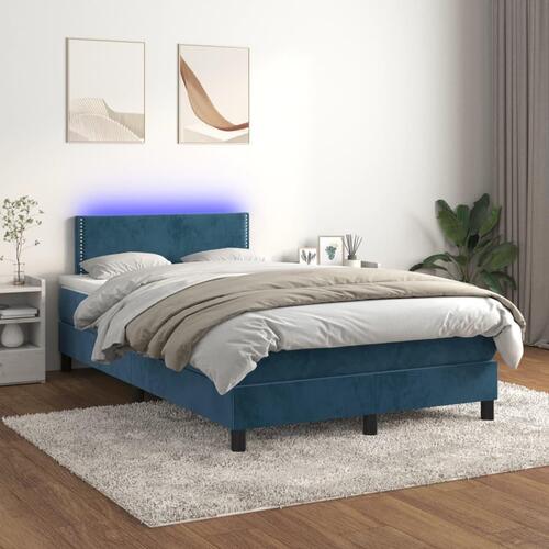 Kontinentalseng med madras og LED-lys 120x190cm velour mørkeblå