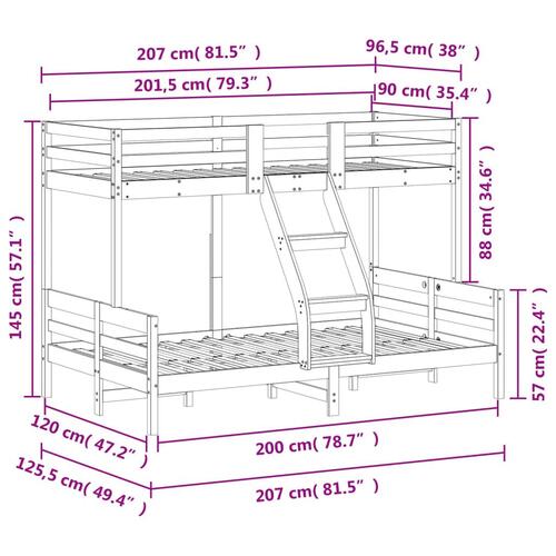 Køjeseng 90x200/120x200 cm massivt fyrretræ