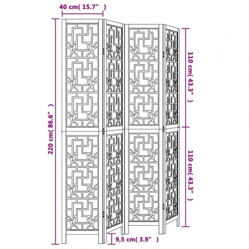 Rumdeler 4 paneler massivt kejsertræ brun