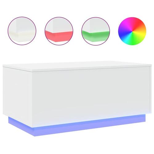 Sofabord med LED-lys 90x50x40 cm hvid