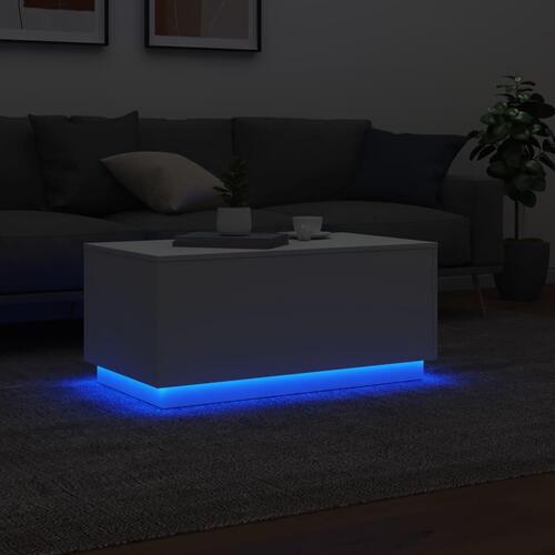 Sofabord med LED-lys 90x50x40 cm hvid