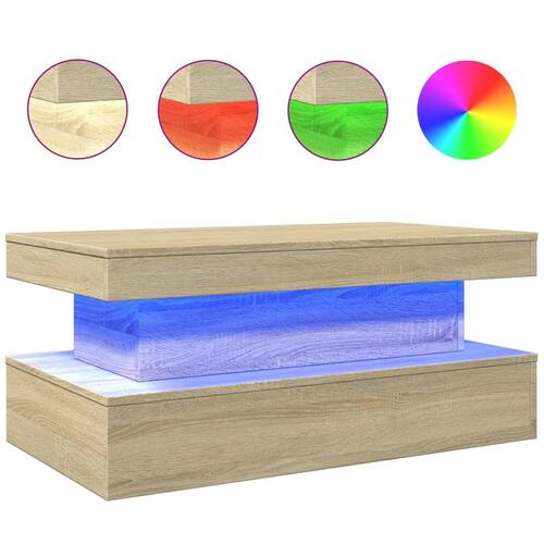 Sofabord med LED-lys 90x50x40 cm sonoma-eg