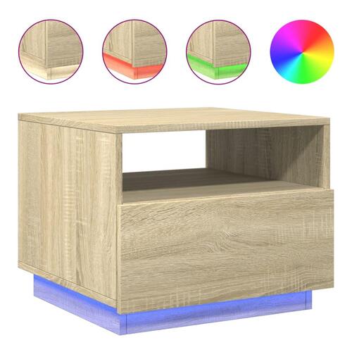 Sofabord med LED-lys 50x49x40 cm sonoma-eg