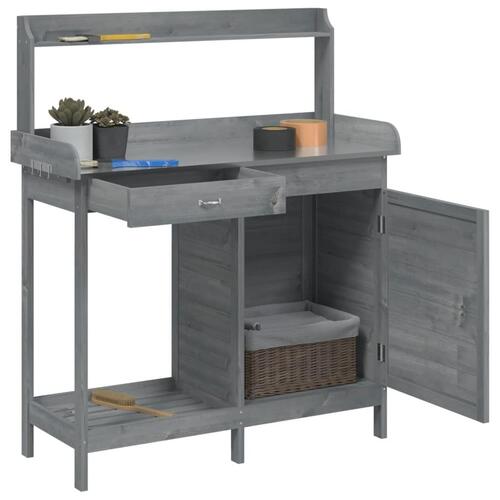 Pottebænk med skab 110,5x45x124,5 cm massivt grantræ grå