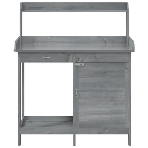 Pottebænk med skab 110,5x45x124,5 cm massivt grantræ grå