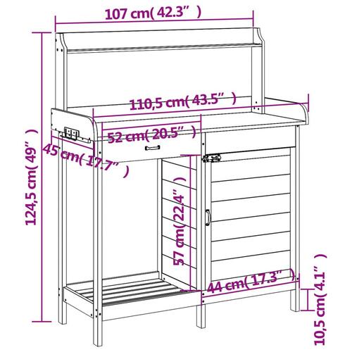 Pottebænk med skab 110,5x45x124,5 cm massivt grantræ grå