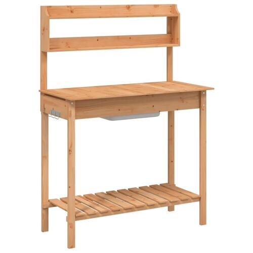 Pottebænk med vask 147,5x44x139,5 cm massivt grantræ brun