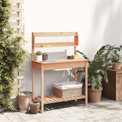 Pottebænk med vask 147,5x44x139,5 cm massivt grantræ brun