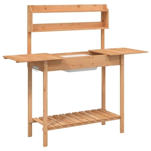 Pottebænk med vask 147,5x44x139,5 cm massivt grantræ brun