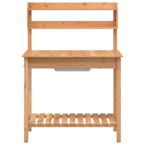 Pottebænk med vask 147,5x44x139,5 cm massivt grantræ brun