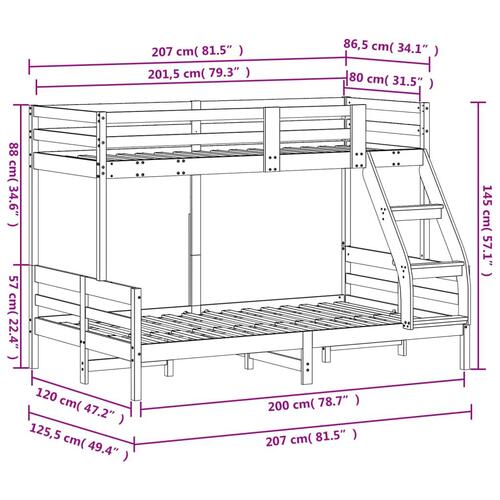 Køjeseng 80x200/120x200 cm massivt fyrretræ