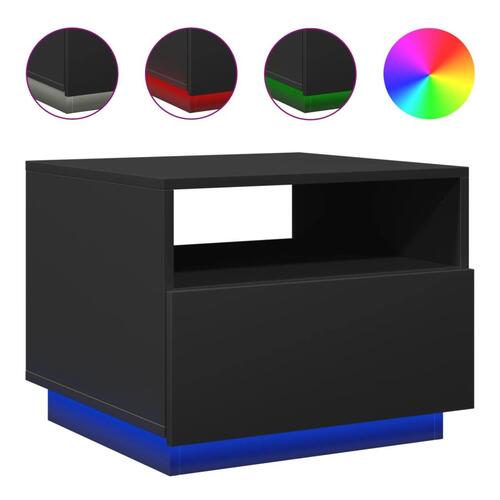 Sofabord med LED-lys 50x49x40 cm sort
