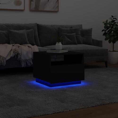Sofabord med LED-lys 50x49x40 cm sort