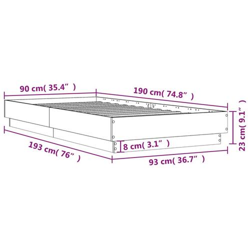 Sengeramme 90x190 cm uden madras konstrueret træ sonoma-eg