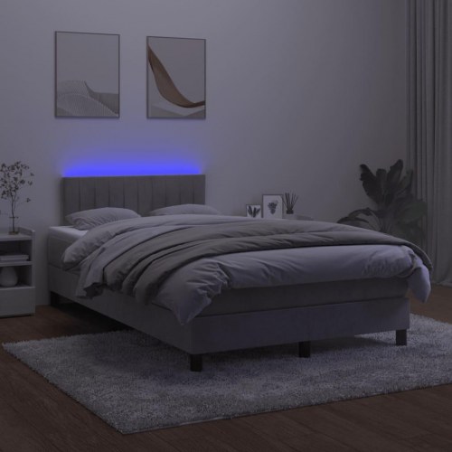 Kontinentalseng i fløjl med madras og LED-lys 120×190 cm - lysegrå