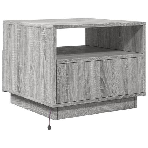 Sofabord med LED-lys 50x49x40 cm grå sonoma-eg