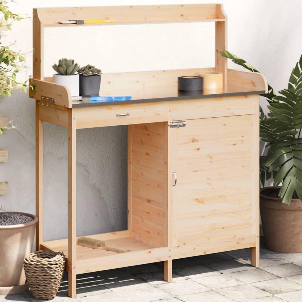 Pottebænk med skab 110,5x45x124,5 cm massivt grantræ