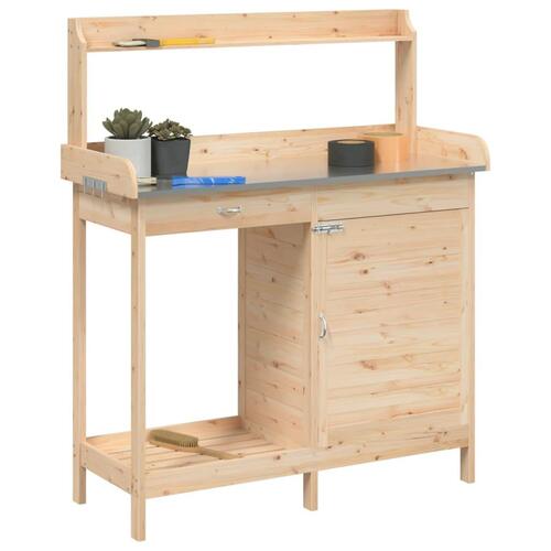 Pottebænk med skab 110,5x45x124,5 cm massivt grantræ