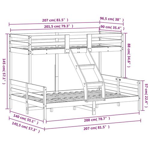 Køjeseng 90x200/140x200 cm massivt fyrretræ