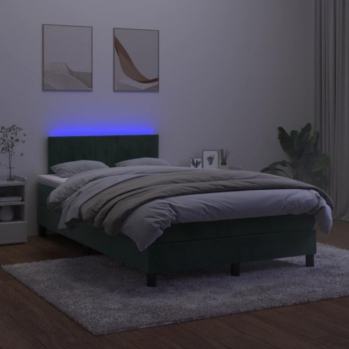 Kontinentalseng med madras og LED-lys 120 x 190 cm - fløjl, mørkegrøn
