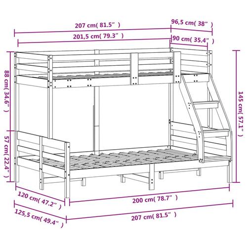 Køjeseng 90x200/120x200 cm massivt fyrretræ