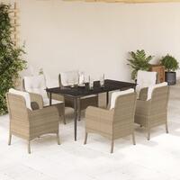Spisebordssæt til haven 7 dele med hynder polyrattan beige