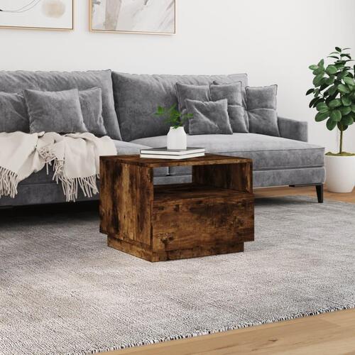 Sofabord med LED-lys 50x49x40 cm røget egetræsfarve