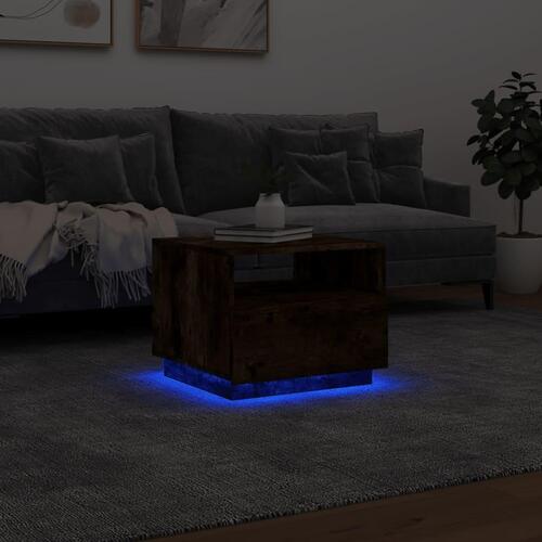 Sofabord med LED-lys 50x49x40 cm røget egetræsfarve