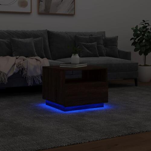 Sofabord med LED-lys 50x49x40 cm brun egetræsfarve