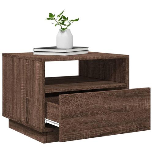 Sofabord med LED-lys 50x49x40 cm brun egetræsfarve