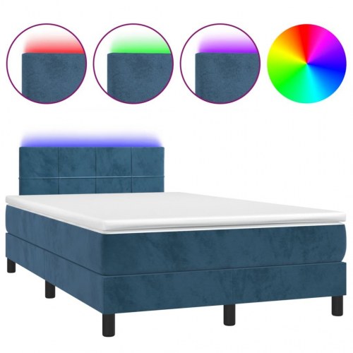 Kontinentalseng med madras og LED-lys 120×190 cm - velour, mørkeblå