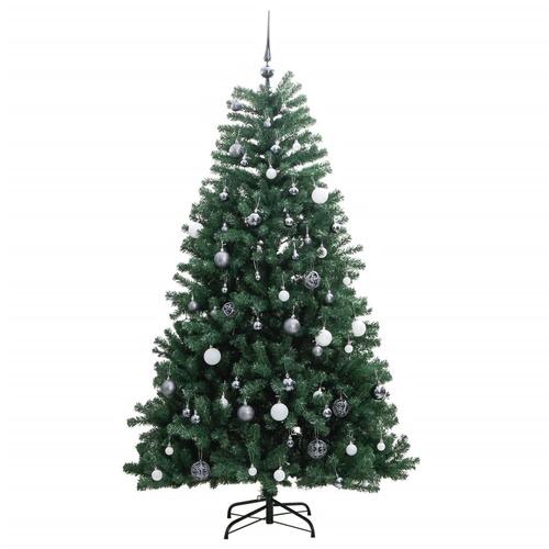 Kunstigt juletræ 300 LED'er og kuglesæt hængslet 210 cm
