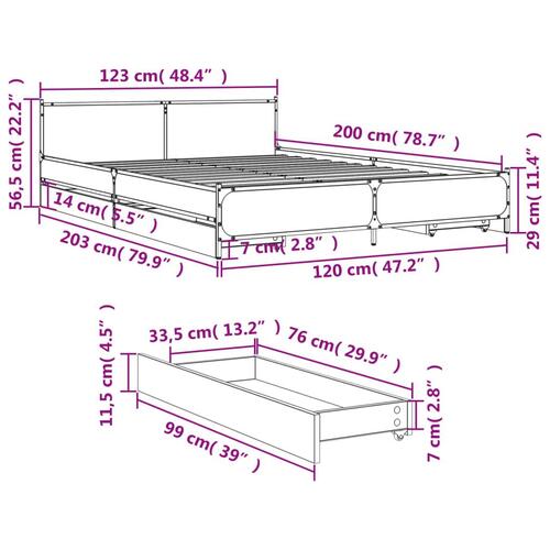 Sengeramme med skuffer 120x200 cm konstrueret træ røget eg