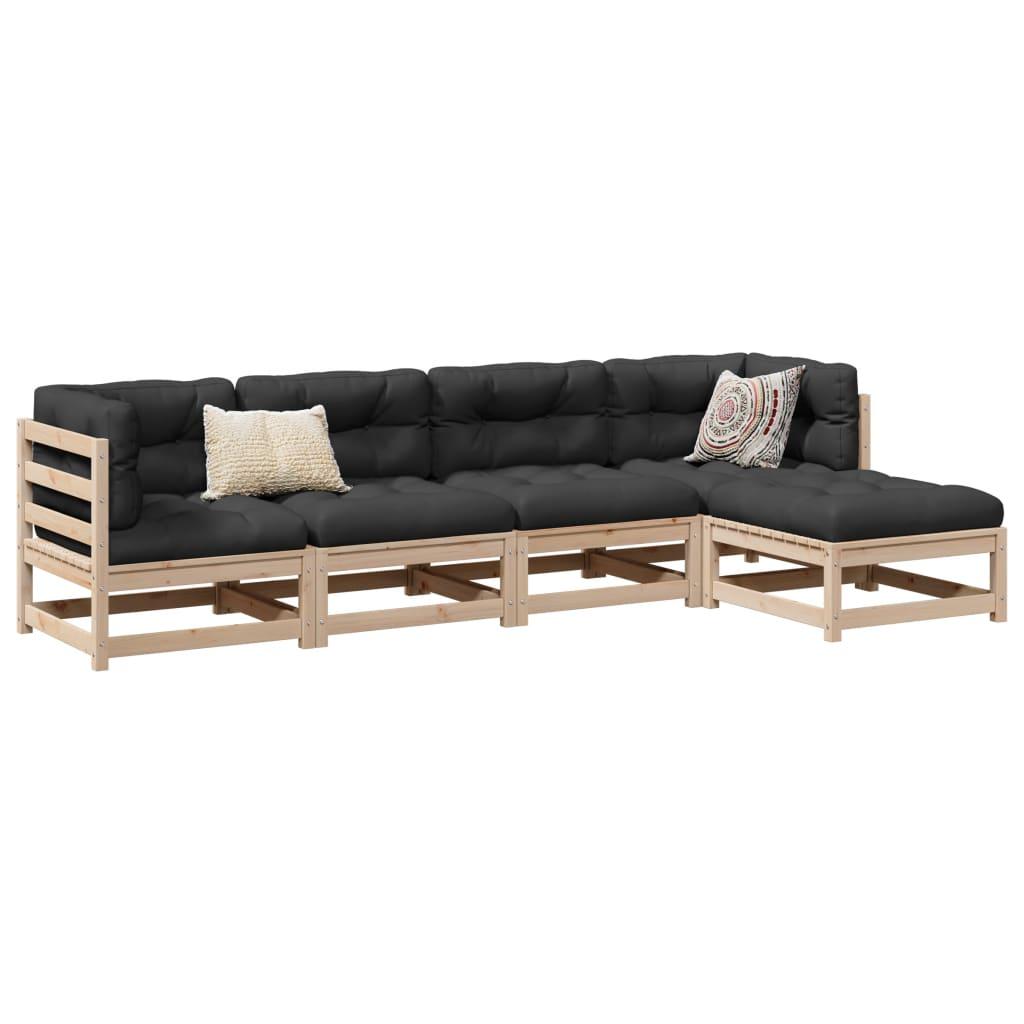 Sofasæt til haven 5 dele med hynder massivt fyrretræ