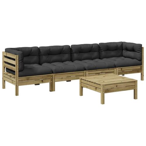 Sofasæt til haven 5 dele med hynder imprægneret fyrretræ
