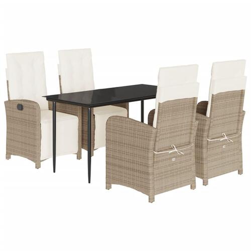 Spisebordssæt til haven 5 dele med hynder polyrattan beige