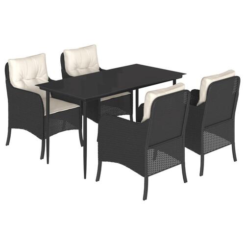 Spisebordssæt til haven 5 dele med hynder polyrattan sort