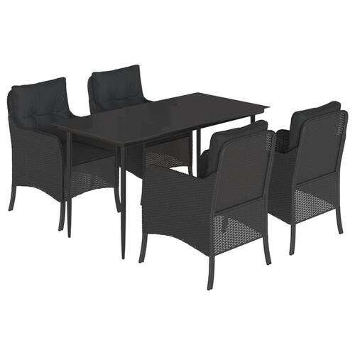Spisebordssæt til haven 5 dele med hynder polyrattan sort