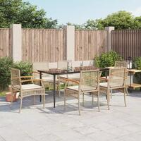 Spisebordssæt til haven 7 dele med hynder polyrattan beige