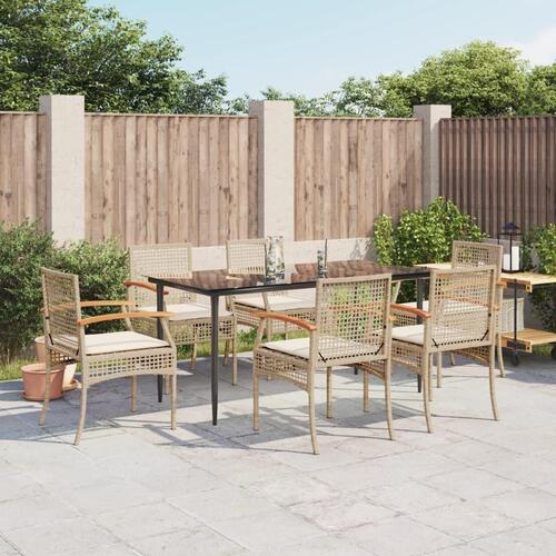 Spisebordssæt til haven 7 dele med hynder polyrattan beige