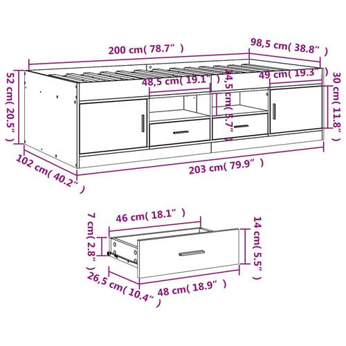 Daybed med skuffer 100x200 cm konstrueret træ sonoma-eg