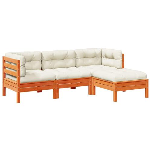 Sofasæt til haven 4 dele med hynder massivt fyr gyldenbrun