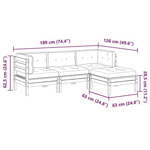 Sofasæt til haven 4 dele med hynder massivt fyr gyldenbrun
