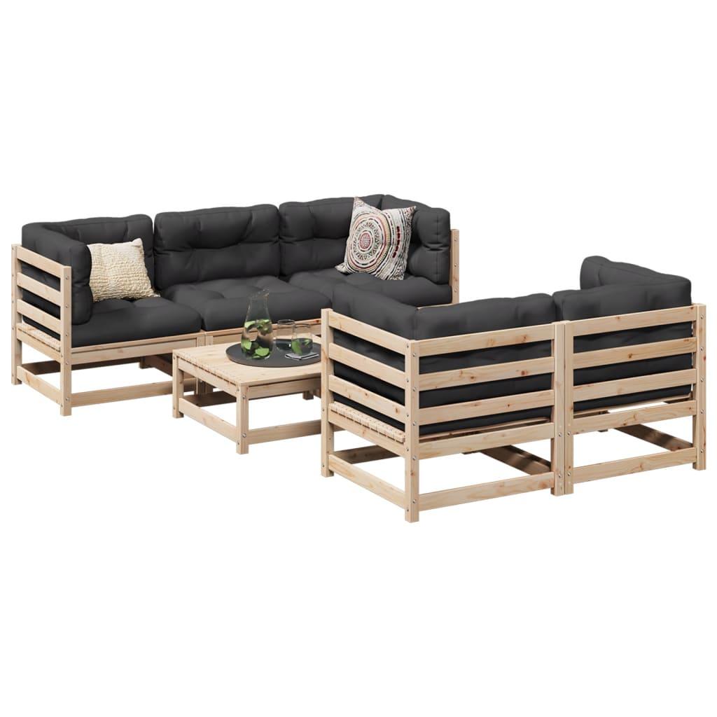 Sofasæt til haven 6 dele med hynder massivt fyrretræ
