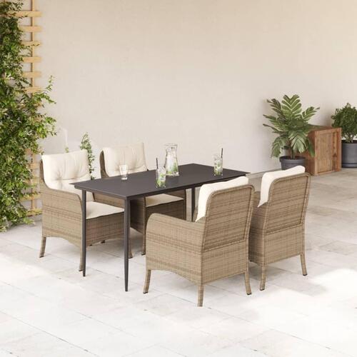 Spisebordssæt til haven 5 dele med hynder polyrattan beige