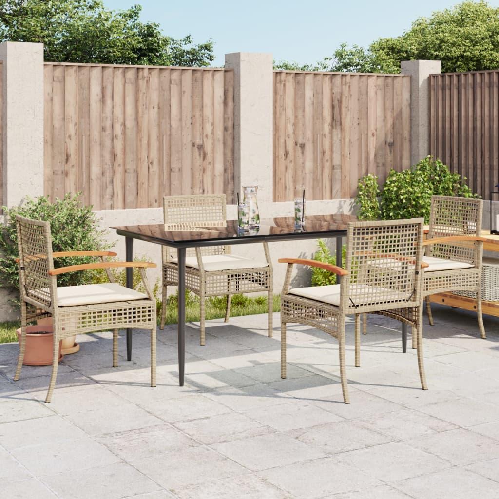 Spisebordssæt til haven 5 dele med hynder polyrattan beige