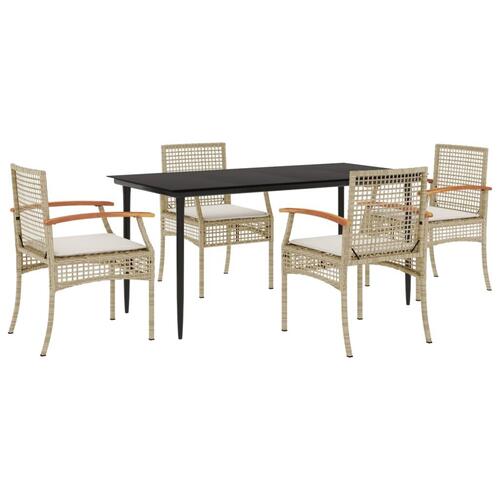 Spisebordssæt til haven 5 dele med hynder polyrattan beige