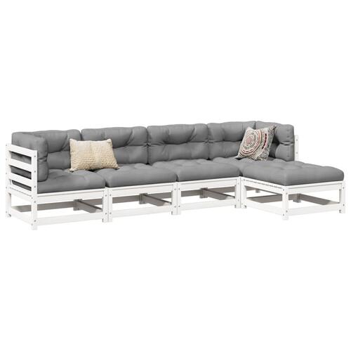 Sofasæt til haven 5 dele massivt fyrretræ hvid