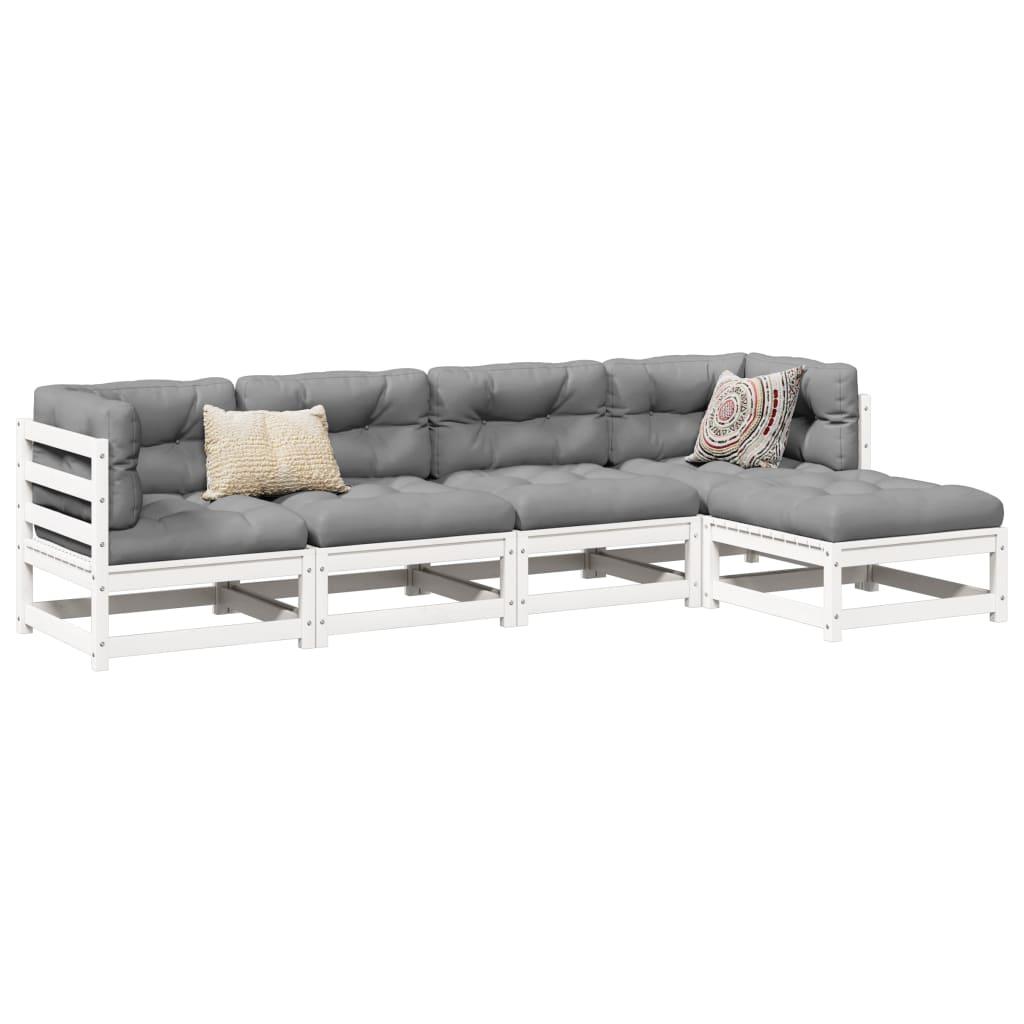 Sofasæt til haven 5 dele massivt fyrretræ hvid