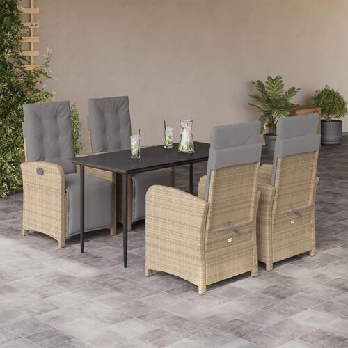 Spisebordssæt til haven 5 dele med hynder polyrattan beige